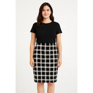 Womens ALVX Black White Plaid Pencil Skirt L Clean Girl Professional Chic Pteppy